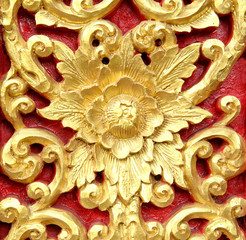 Wall Mural - Traditional Thai style pattern decorative, stucco gold paint in