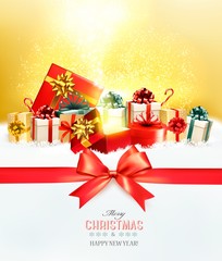 Poster - Christmas holiday background with presents and magic box. Vector