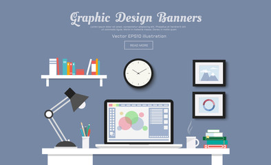 Desk with computer, documents and stationery. Workplace for the