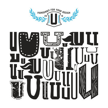 Stock vector set of monograms and initial letter U