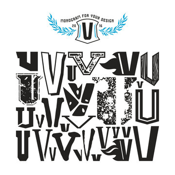 Stock vector set of monograms and initial letter V