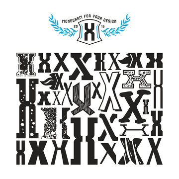 Stock vector set of monograms and initial letter X