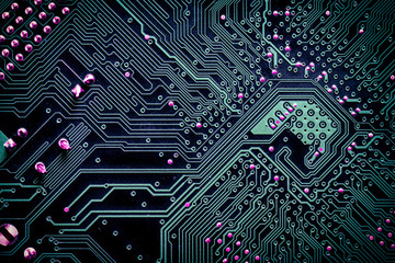 Fototapete - pcb board integrated circuit pc parts motherboard chip processor texture background