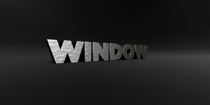WINDOW - hammered metal finish text on black studio - 3D rendered royalty free stock photo. This image can be used for an online website banner ad or a print postcard.
