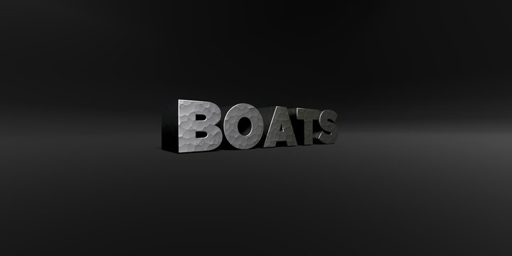 BOATS - hammered metal finish text on black studio - 3D rendered royalty free stock photo. This image can be used for an online website banner ad or a print postcard.