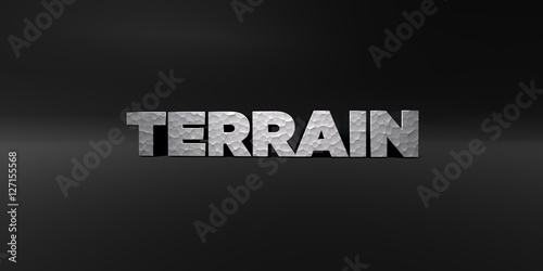 Fotografie, Obraz TERRAIN - hammered metal finish text on black studio - 3D rendered royalty free stock photo
