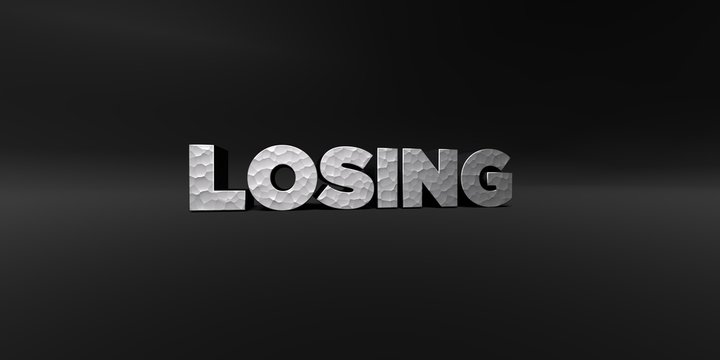 LOSING - hammered metal finish text on black studio - 3D rendered royalty free stock photo. This image can be used for an online website banner ad or a print postcard.