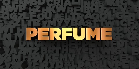 Wall Mural - Perfume - Gold text on black background - 3D rendered royalty free stock picture. This image can be used for an online website banner ad or a print postcard.