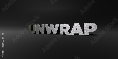 Fotografia, Obraz UNWRAP - hammered metal finish text on black studio - 3D rendered royalty free stock photo