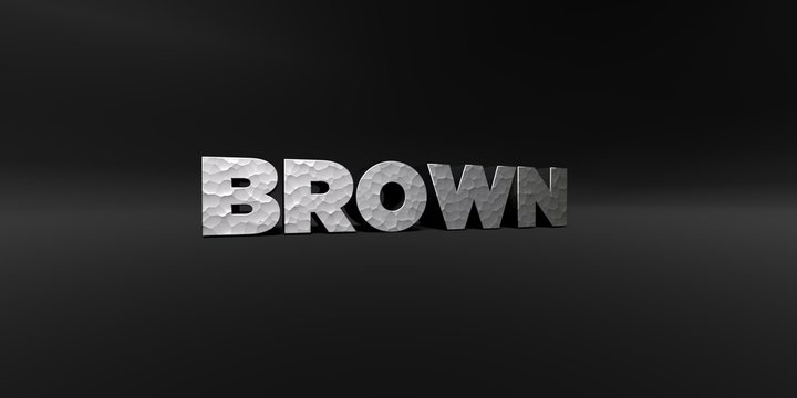 BROWN - hammered metal finish text on black studio - 3D rendered royalty free stock photo. This image can be used for an online website banner ad or a print postcard.