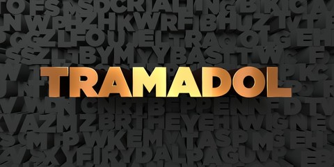 Poster - Tramadol - Gold text on black background - 3D rendered royalty free stock picture. This image can be used for an online website banner ad or a print postcard.