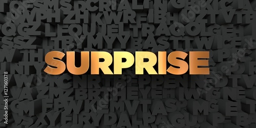 Surprise Gold Text On Black Background 3d Rendered Royalty