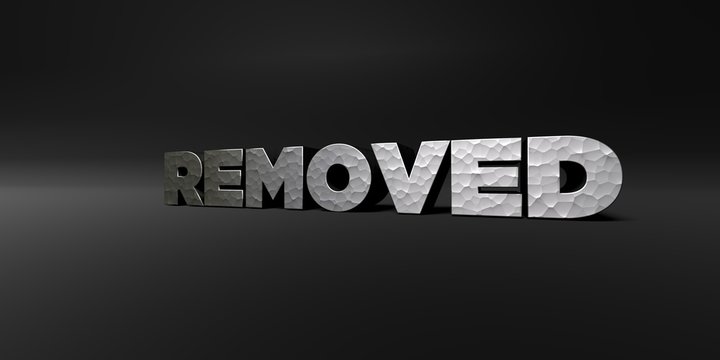 REMOVED - hammered metal finish text on black studio - 3D rendered royalty free stock photo. This image can be used for an online website banner ad or a print postcard.