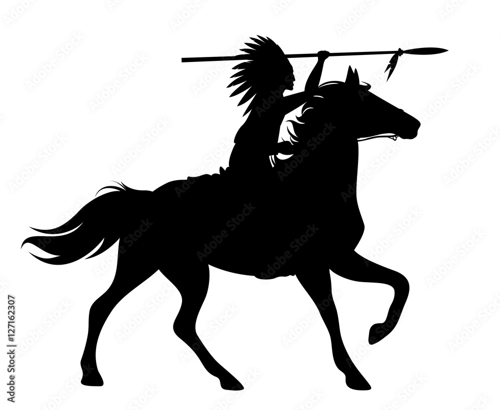 indian chief riding a horse black vector silhouette Stock Vector ...