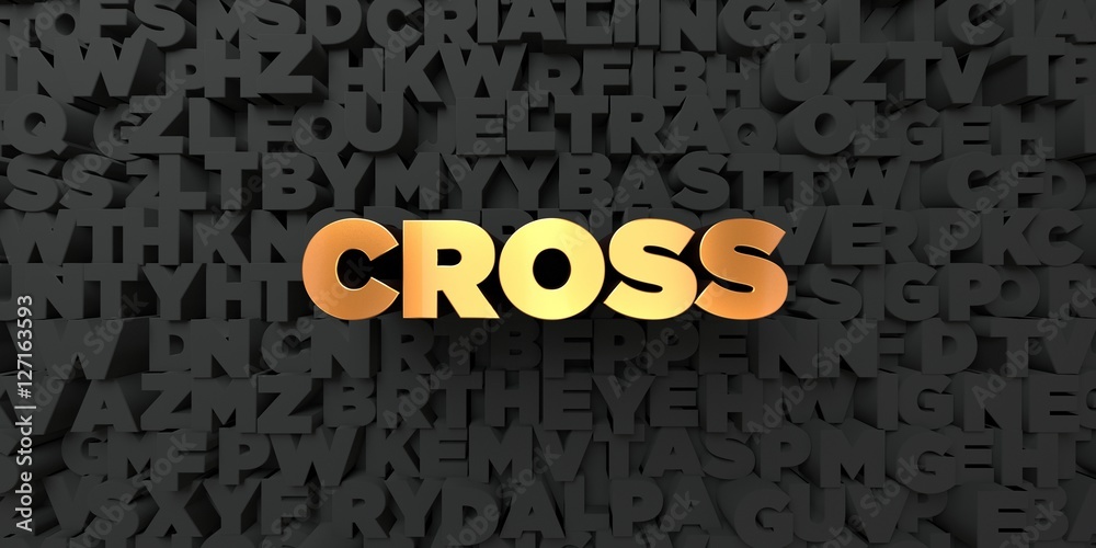 Cross - Gold text on black background - 3D rendered royalty free stock ...