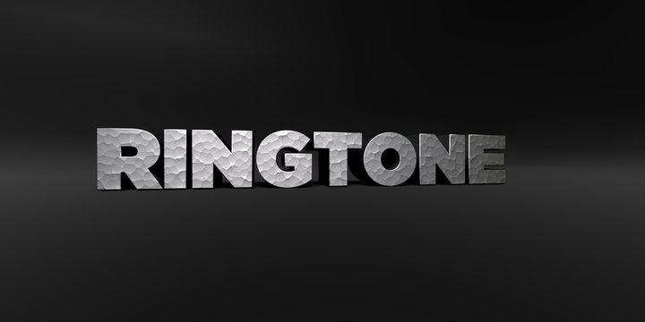 RINGTONE - hammered metal finish text on black studio - 3D rendered royalty free stock photo. This image can be used for an online website banner ad or a print postcard.