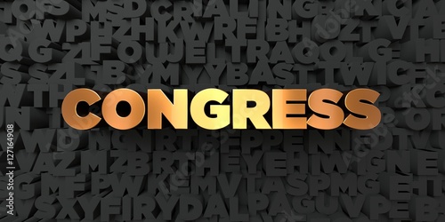 Congress Gold Text On Black Background 3d Rendered Royalty