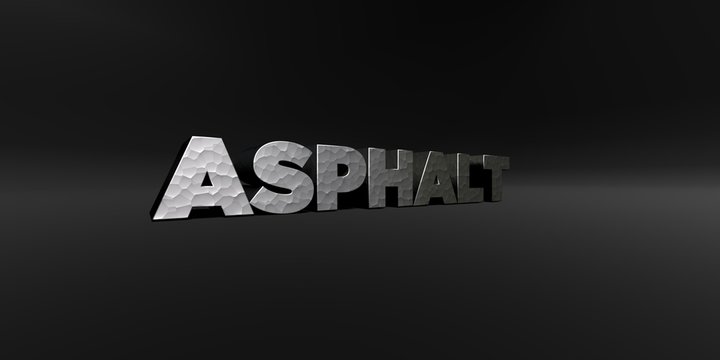 ASPHALT - hammered metal finish text on black studio - 3D rendered royalty free stock photo. This image can be used for an online website banner ad or a print postcard.