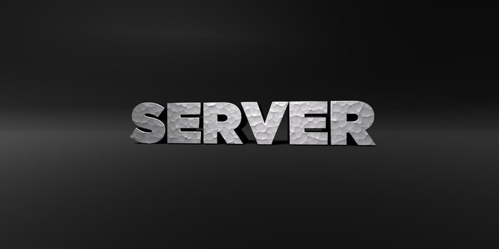 SERVER - hammered metal finish text on black studio - 3D rendered royalty free stock photo. This image can be used for an online website banner ad or a print postcard.