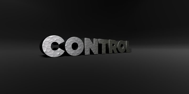 CONTROL - hammered metal finish text on black studio - 3D rendered royalty free stock photo. This image can be used for an online website banner ad or a print postcard.