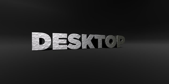 DESKTOP - hammered metal finish text on black studio - 3D rendered royalty free stock photo. This image can be used for an online website banner ad or a print postcard.