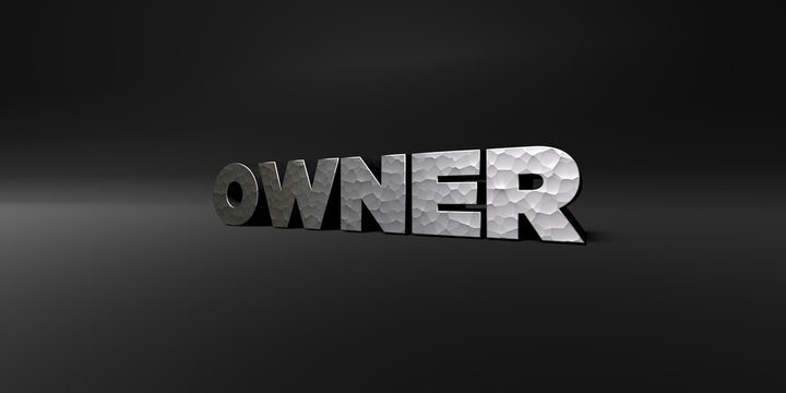 OWNER - hammered metal finish text on black studio - 3D rendered royalty free stock photo. This image can be used for an online website banner ad or a print postcard.