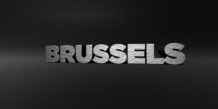 BRUSSELS - hammered metal finish text on black studio - 3D rendered royalty free stock photo. This image can be used for an online website banner ad or a print postcard.