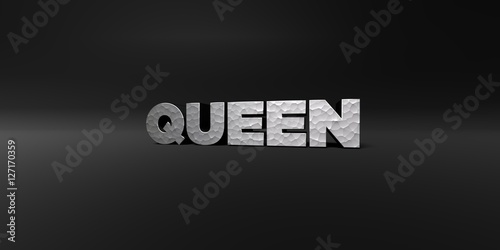 Queen Hammered Metal Finish Text On Black Studio 3d Rendered