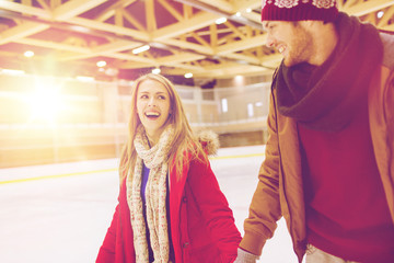 Poster - happy couple holding hands on skating rink