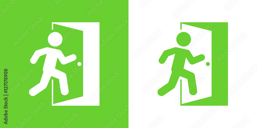 Icono plano salida verde y blanco - obrazy, fototapety, plakaty 