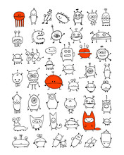 Funny Aliens Collection, Sketch For Your Design