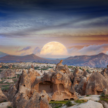 Rising Of Full Moon In Cappadocia, Turkey