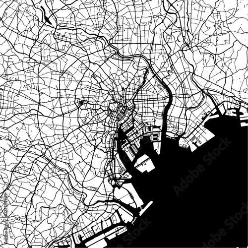 Fotografía Tokyo, Japan, Monochrome Map Artprint