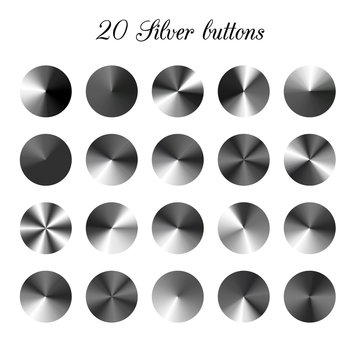 Set of silver mesh gradients buttons.Metallic icons collection,Vector illustration.