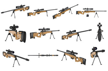 Poster - Rifle sniper beige weapon black metal set. 3D graphic