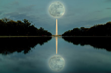 Washington Monument In A Full Moon Night