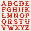 Elegant circus style faceted red slab serif font.