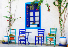 Traditional Greece Series - Wooden Chairs In Small Street Taverna