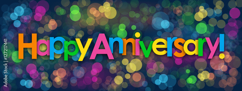 Aniversario anniversary "HAPPY ANNIVERSARY" Banner With Colourful Bokeh Lights Background Wall