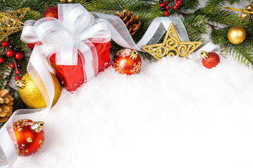 christmas gift with decoration on white background