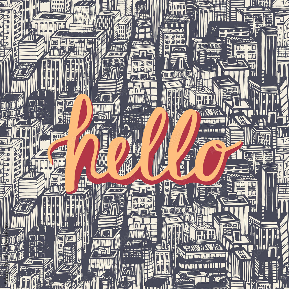 napis-hello-na-tle-czarno-bialych-budynkow