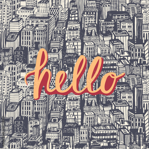 napis-hello-na-tle-czarno-bialych-budynkow