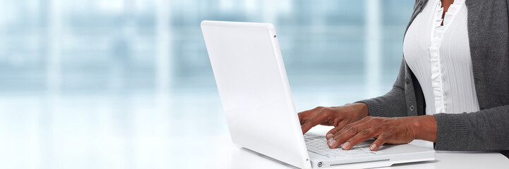 Aufkleber - Hands with laptop .