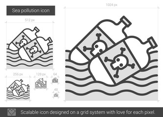 Sticker - Sea pollution line icon.