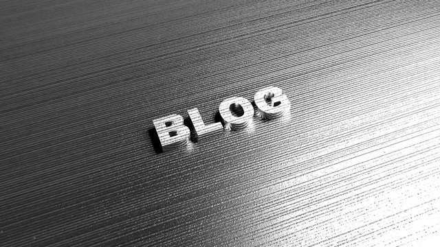 Metal word 'Blog' on steel background. Lettering for logotypes and sites. Label for business purposes related with web and social networks. 3D Rendering.