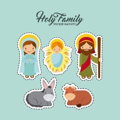 Wall Mural - sticker nativity of holy family manger scene. merry christmas colorful design. vector illustration