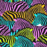 Fototapeta Konie - Colorful zebra seamless pattern. Savannah Animal ornament. Wild animal texture. Striped black and colors. design trendy fabric texture, vector illustration.