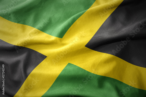waving colorful flag of jamaica. Poster Mural XXL