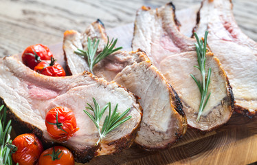 Canvas Print - Grilled pork ribs on the wooden board