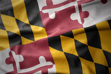 Waving Colorful Flag Of Maryland State.